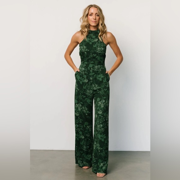 Baltic Born Pants - Baltic Born Freya Halter Jumpsuit Emerald Green Floral Print Women’s XL